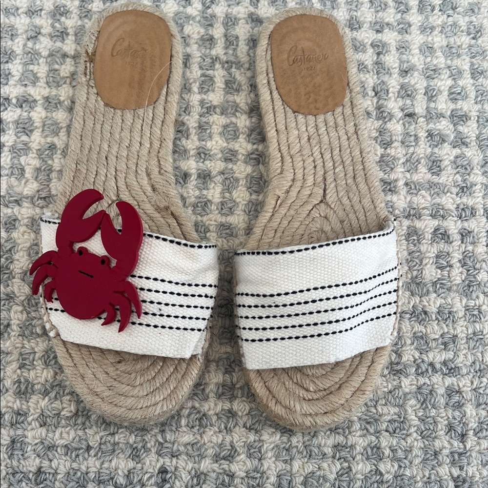 Castaner White Espadrille Slides with Red Crab Detail